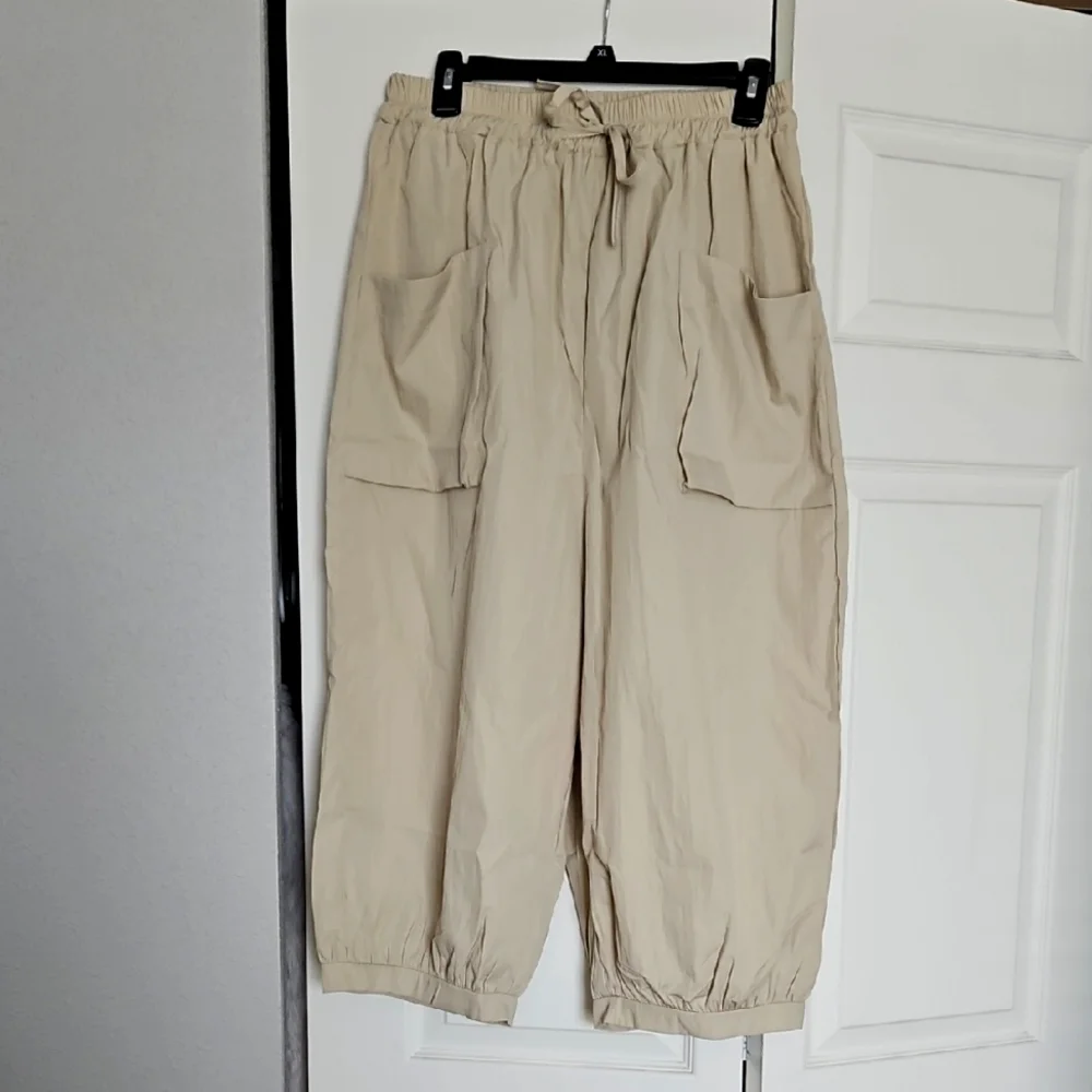Beige Drawstring Cargo Pants - Picture 1 of 4